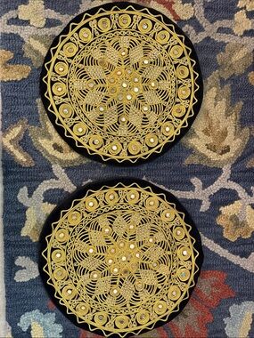 Ornate Gold Embroidered Round Pillow Cases - Pair